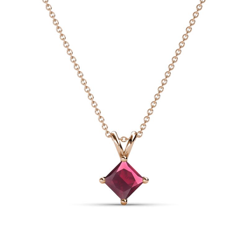 Jassiel 5.00 mm Princess Cut Rhodolite Garnet Double Bail Solitaire Pendant Necklace 