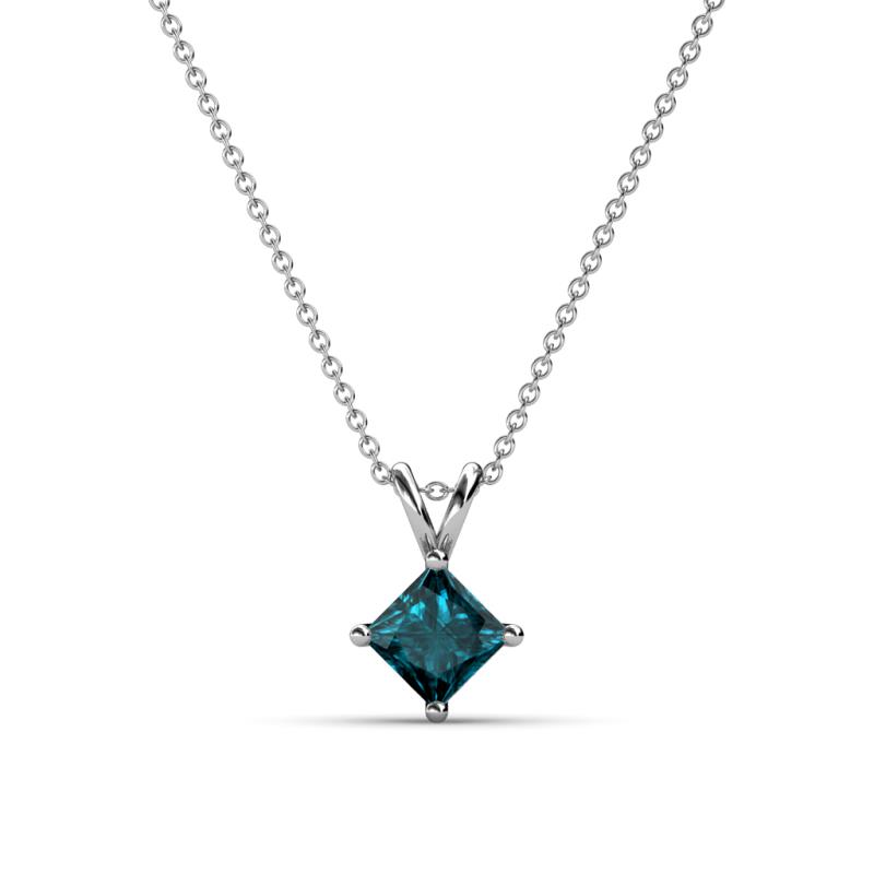 Jassiel 5.00 mm Princess Cut London Blue Topaz Double Bail Solitaire Pendant Necklace 