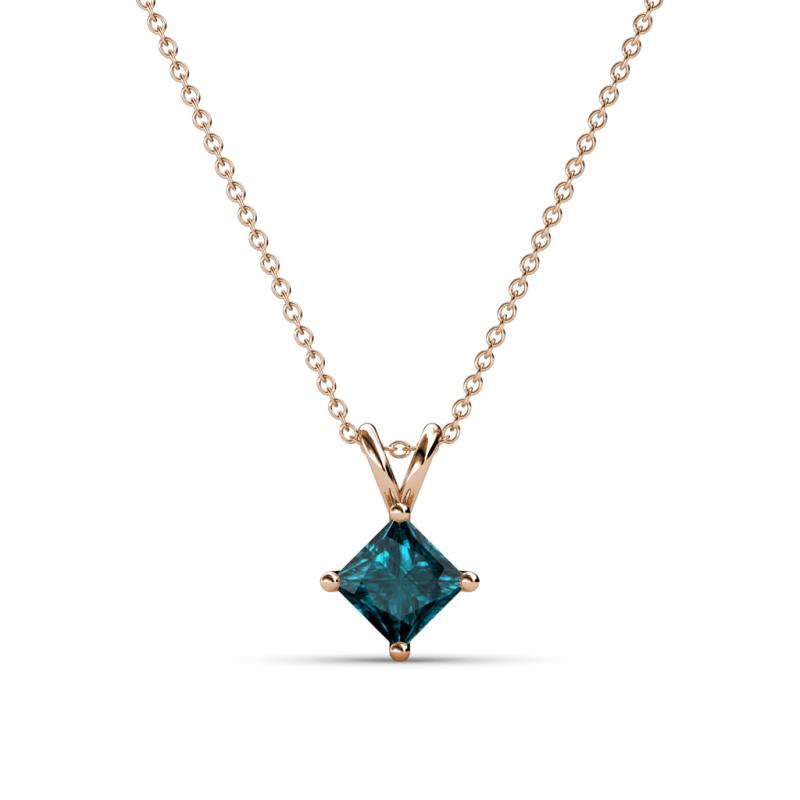 Jassiel 5.00 mm Princess Cut London Blue Topaz Double Bail Solitaire Pendant Necklace 
