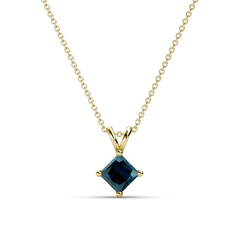 Jassiel 5.00 mm Princess Cut Blue Diamond Double Bail Solitaire Pendant Necklace 