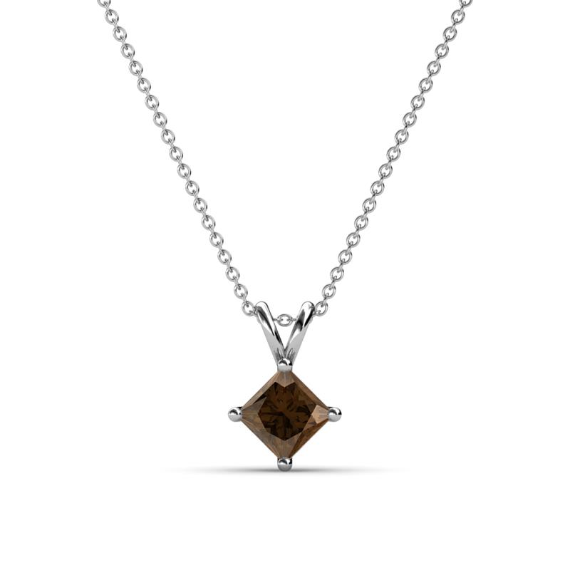 Jassiel 5.00 mm Princess Cut Smoky Quartz Double Bail Solitaire Pendant Necklace 