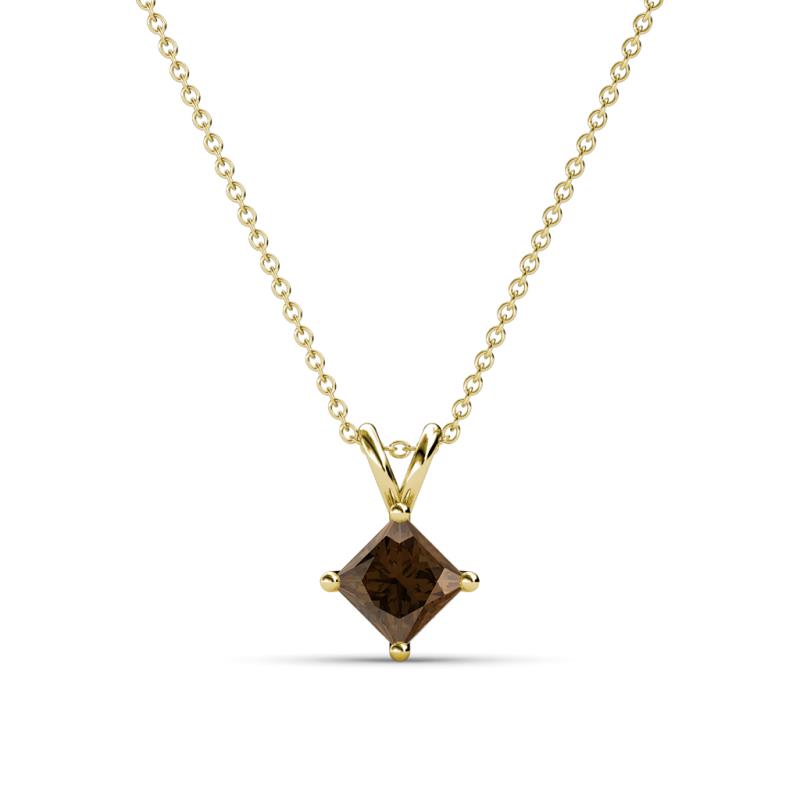 Jassiel 5.00 mm Princess Cut Smoky Quartz Double Bail Solitaire Pendant Necklace 