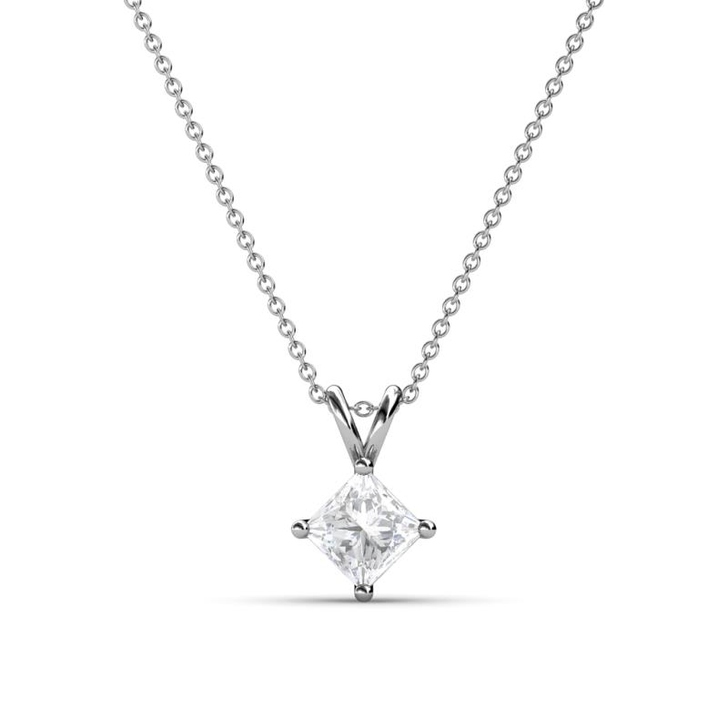 Jassiel 5.00 mm Princess Cut White Sapphire Double Bail Solitaire Pendant Necklace 