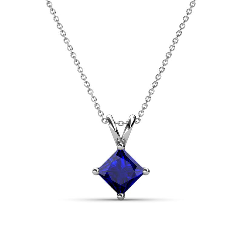 Jassiel 6.00 mm Princess Cut Chatham Created Blue Sapphire Double Bail Solitaire Pendant Necklace 