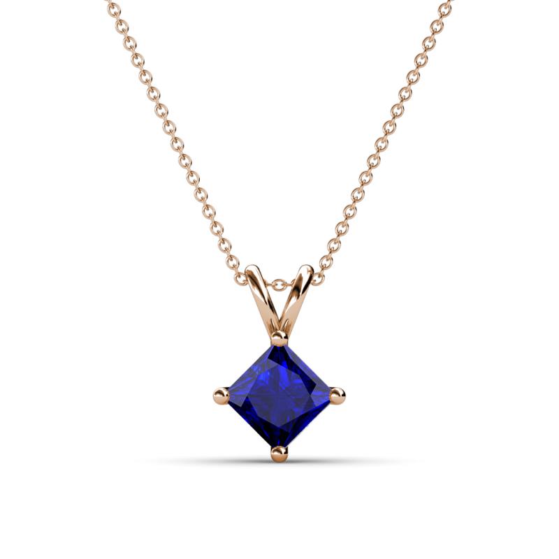Jassiel 6.00 mm Princess Cut Chatham Created Blue Sapphire Double Bail Solitaire Pendant Necklace 