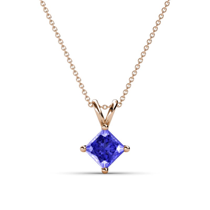 Jassiel 6.00 mm Princess Cut Tanzanite Double Bail Solitaire Pendant Necklace 