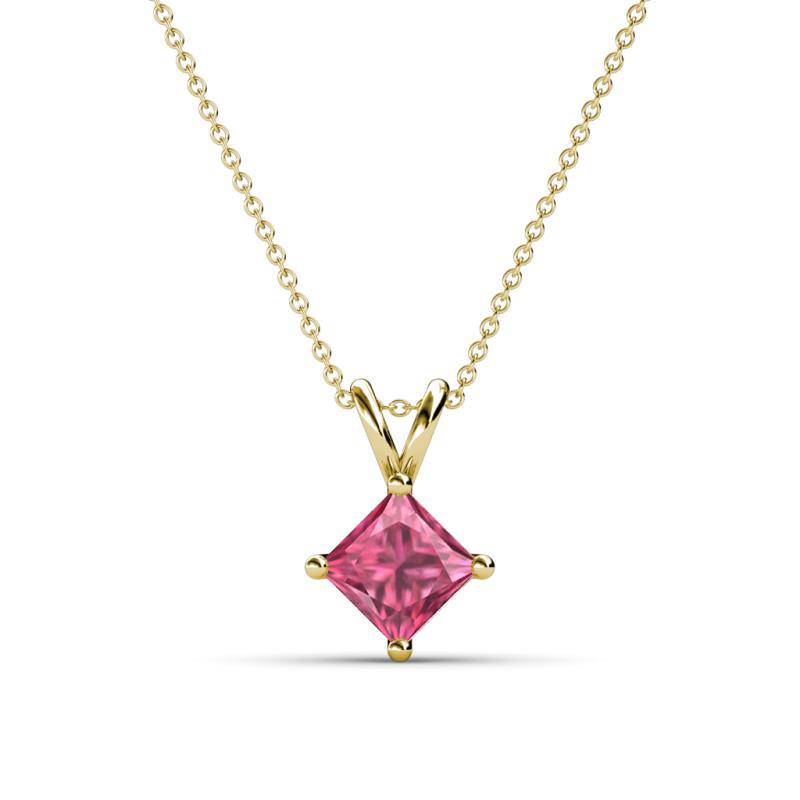 Jassiel 6.00 mm Princess Cut Pink Tourmaline Double Bail Solitaire Pendant Necklace 