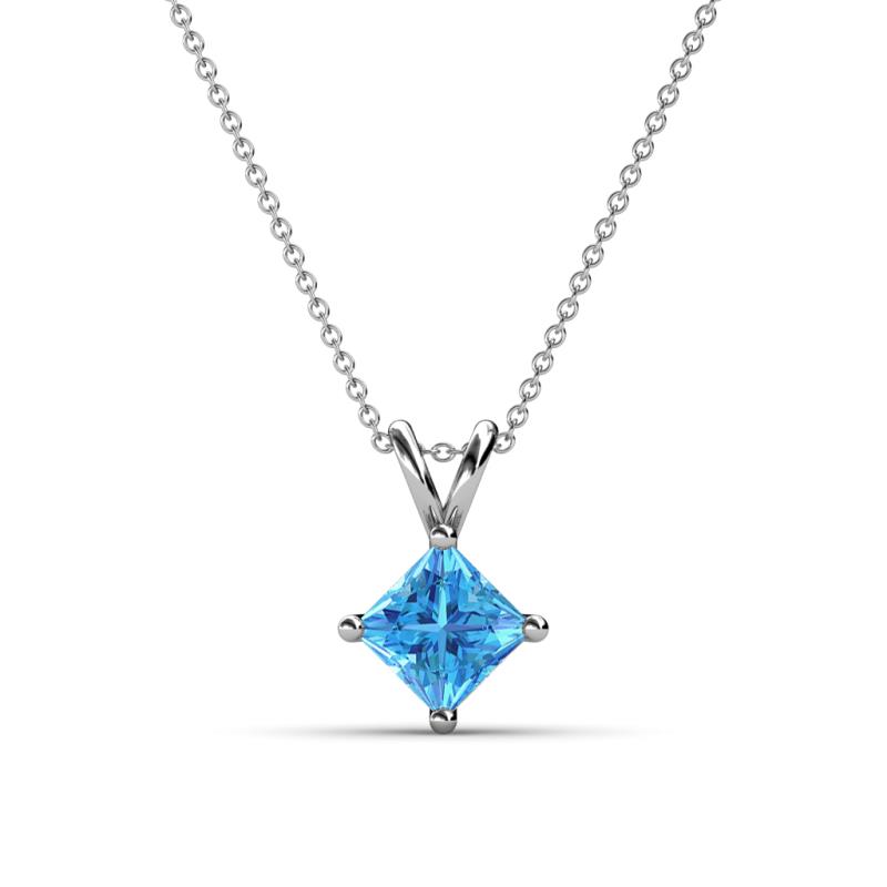 Jassiel 6.00 mm Princess Cut Blue Topaz Double Bail Solitaire Pendant Necklace 
