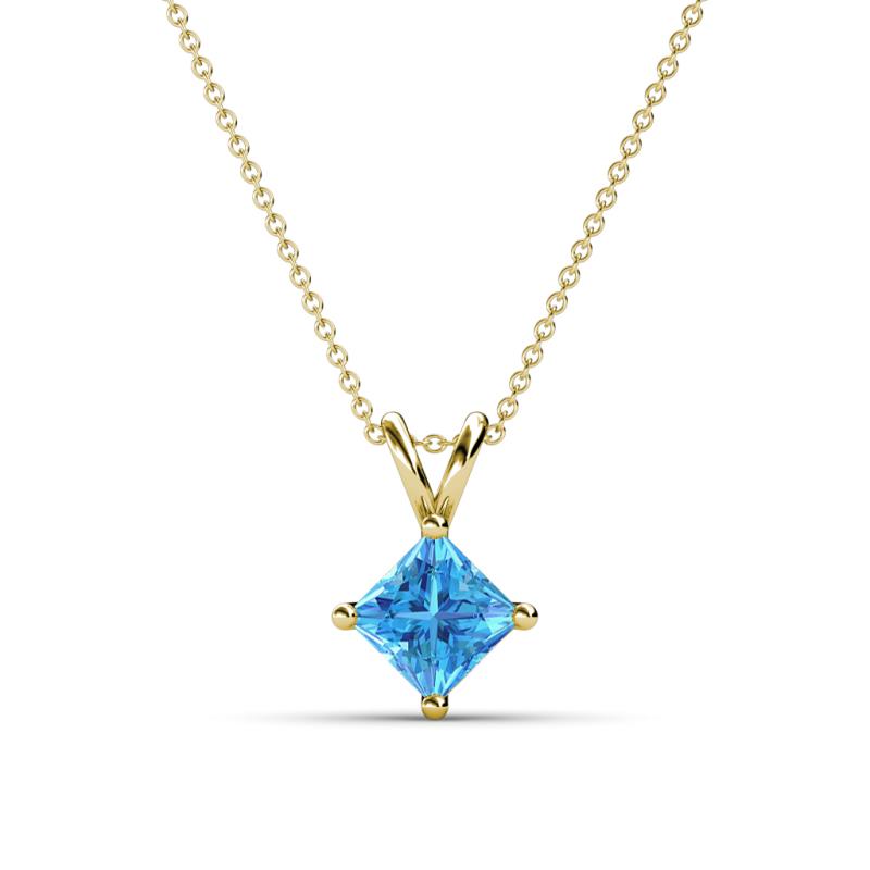 Jassiel 6.00 mm Princess Cut Blue Topaz Double Bail Solitaire Pendant Necklace 