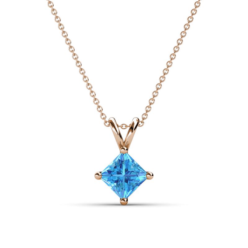 Jassiel 6.00 mm Princess Cut Blue Topaz Double Bail Solitaire Pendant Necklace 