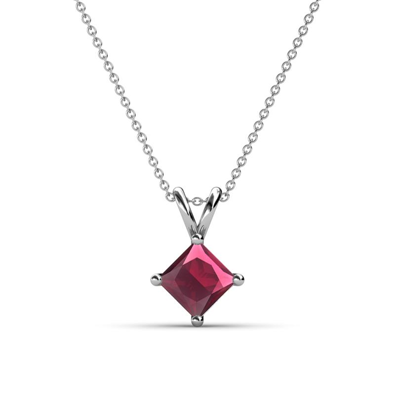Jassiel 6.00 mm Princess Cut Rhodolite Garnet Double Bail Solitaire Pendant Necklace 