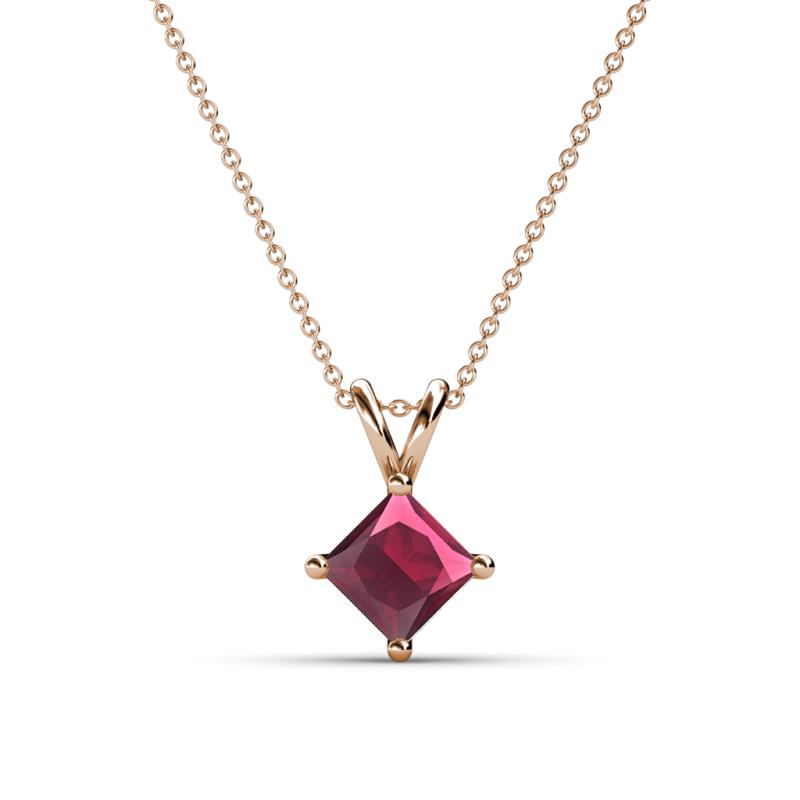 Jassiel 6.00 mm Princess Cut Rhodolite Garnet Double Bail Solitaire Pendant Necklace 