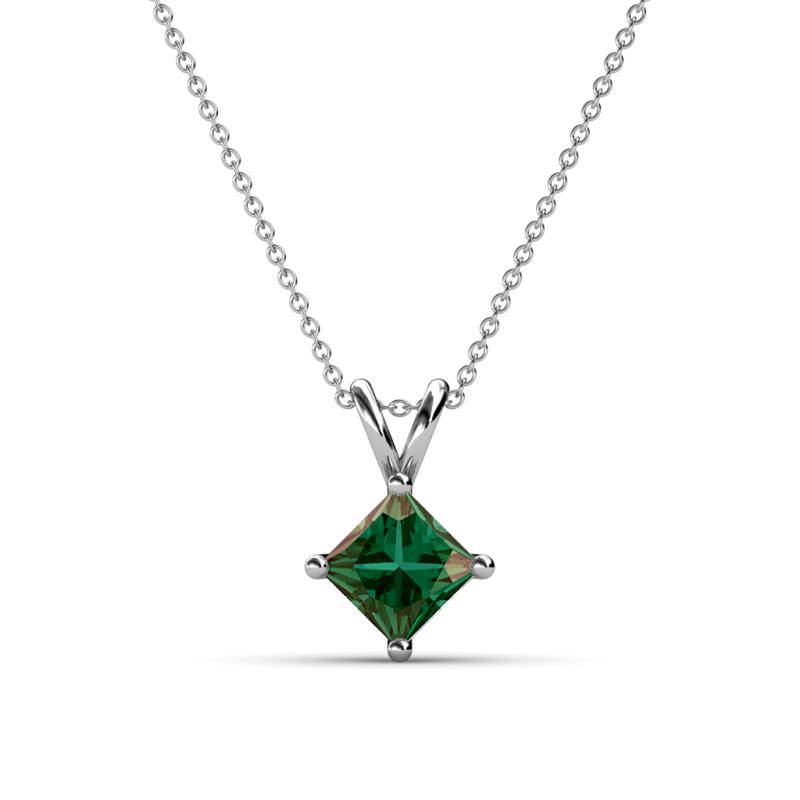 Jassiel 6.00 mm Princess Cut Created Alexandrite Double Bail Solitaire Pendant Necklace 
