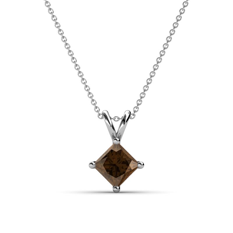 Jassiel 6.00 mm Princess Cut Smoky Quartz Double Bail Solitaire Pendant Necklace 