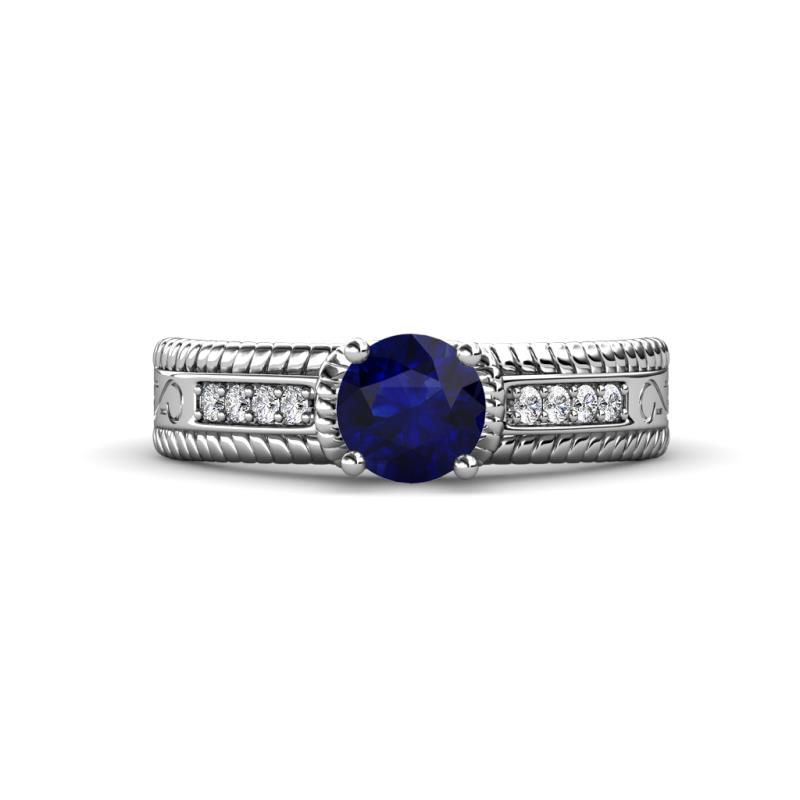 Moira Classic Round Blue Sapphire and Diamond Crisscross Shank Engagement Ring 