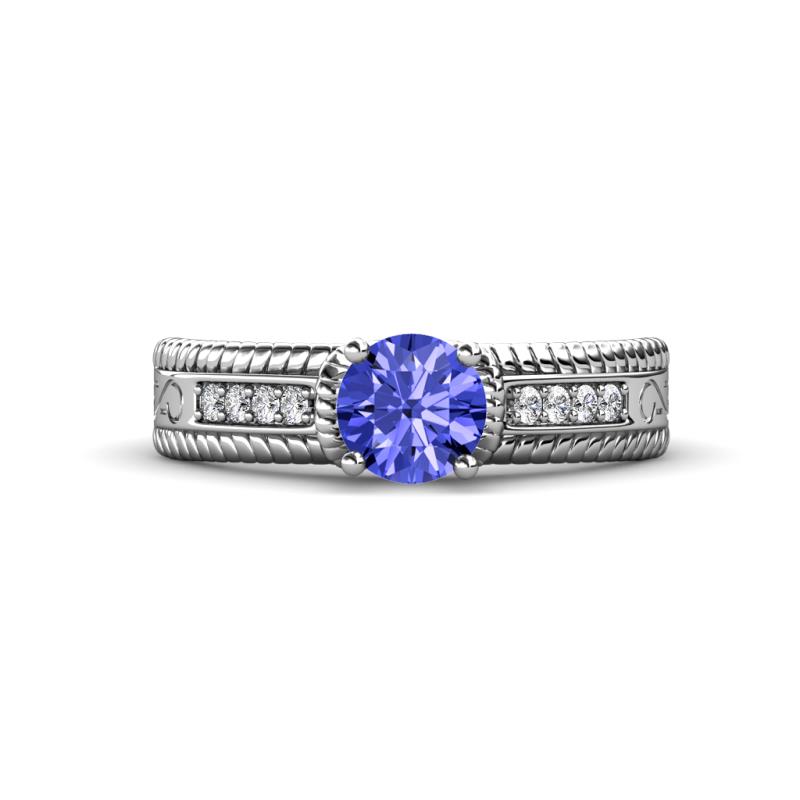 Moira Classic Round Tanzanite and Diamond Crisscross Shank Engagement Ring 