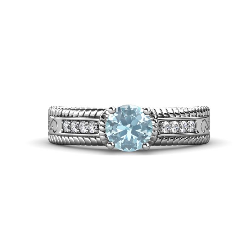 Moira Classic Round Aquamarine and Diamond Crisscross Shank Engagement Ring 