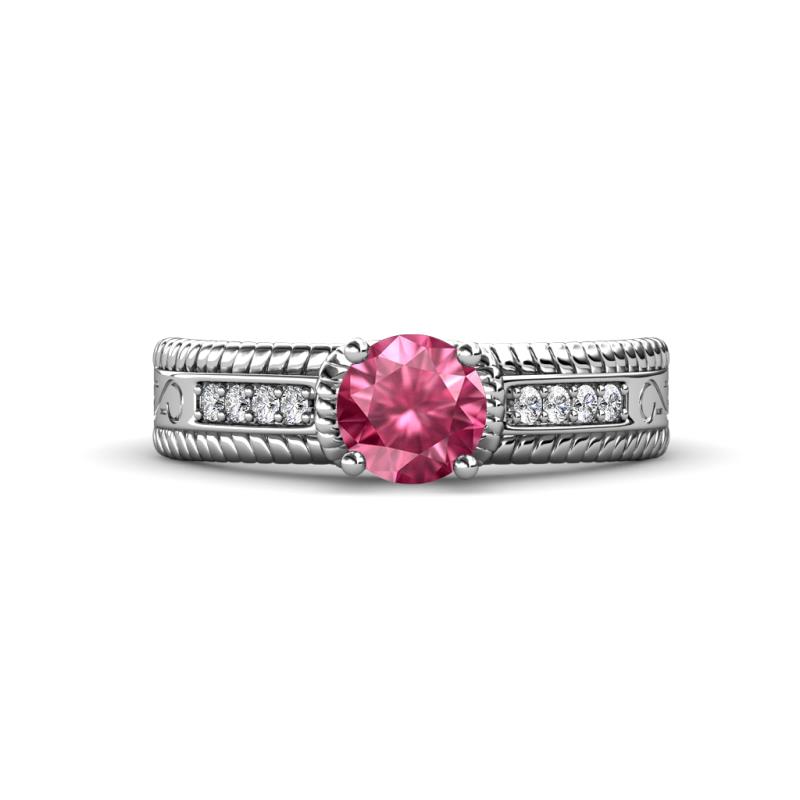 Moira Classic Round Pink Tourmaline and Diamond Crisscross Shank Engagement Ring 