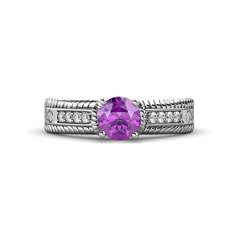 Moira Classic Round Amethyst and Diamond Crisscross Shank Engagement Ring 