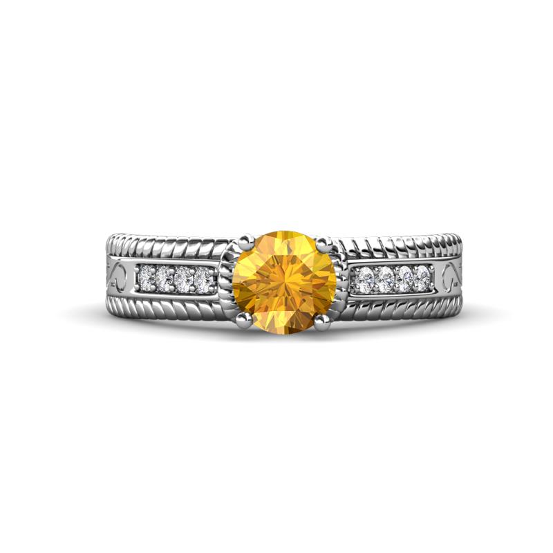 Moira Classic Round Citrine and Diamond Crisscross Shank Engagement Ring 