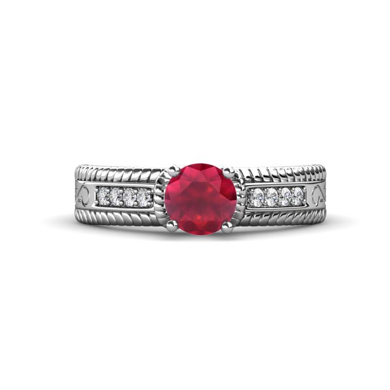 Moira Classic Round Ruby and Diamond Crisscross Shank Engagement Ring 