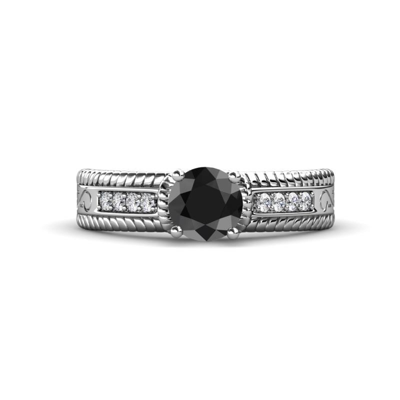 Moira Classic Round Black and White Diamond Crisscross Shank Engagement Ring 