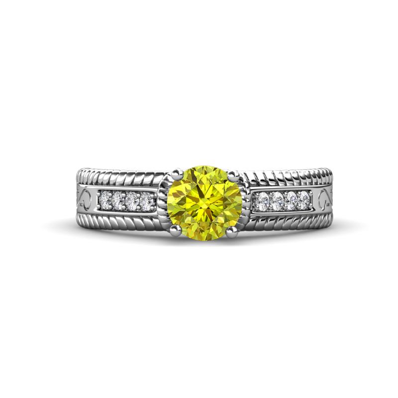 Moira Classic Round Yellow and White Diamond Crisscross Shank Engagement Ring 