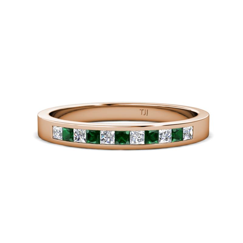 Aaryn 2.00 mm Diamond and Chatham Created Emerald 11 Stone Wedding Band 