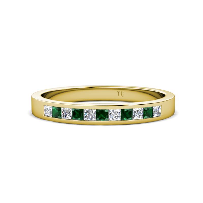 Aaryn 2.00 mm Diamond and Chatham Created Emerald 11 Stone Wedding Band 