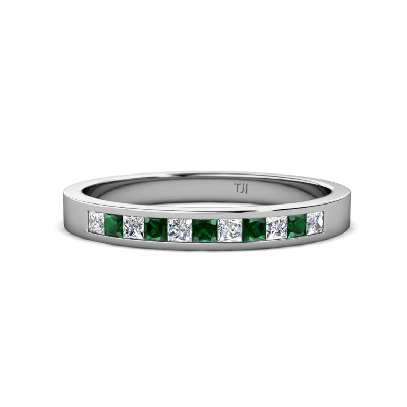 Aaryn 2.00 mm Diamond and Chatham Created Emerald 11 Stone Wedding Band 
