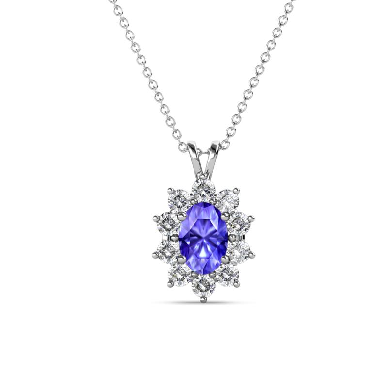 Hazel 6x4 mm Oval Cut Tanzanite and Round Diamond Double Bail Halo Pendant Necklace 