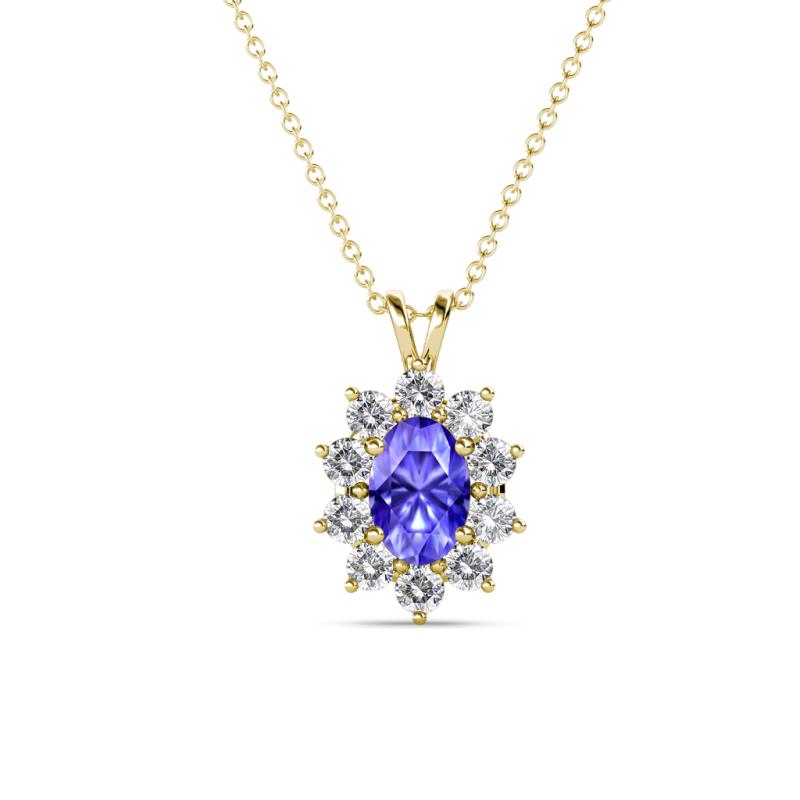 Hazel 6x4 mm Oval Cut Tanzanite and Round Diamond Double Bail Halo Pendant Necklace 