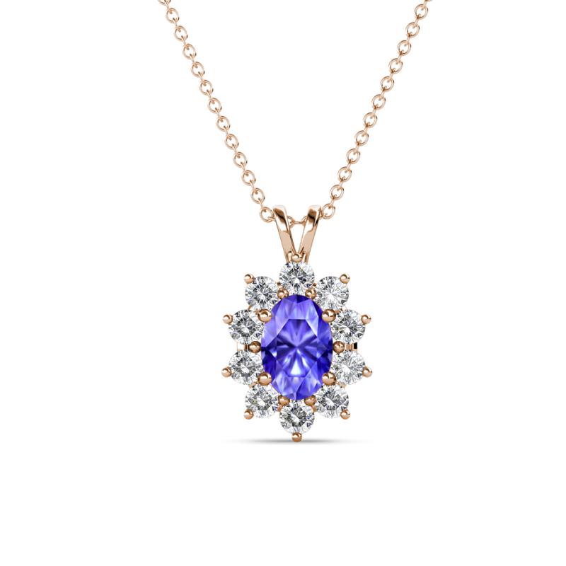 Hazel 6x4 mm Oval Cut Tanzanite and Round Diamond Double Bail Halo Pendant Necklace 