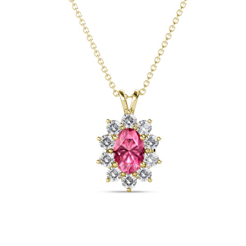 Hazel 6x4 mm Oval Cut Pink Tourmaline and Round Diamond Double Bail Halo Pendant Necklace 