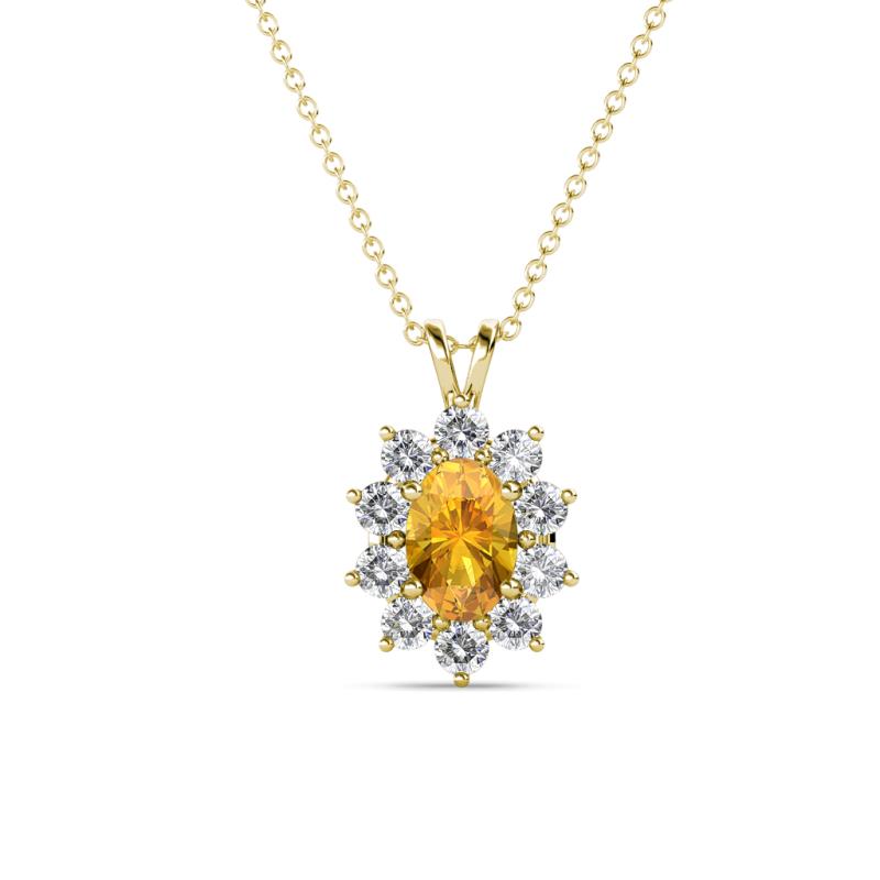 Hazel 6x4 mm Oval Cut Citrine and Round Diamond Double Bail Halo Pendant Necklace 