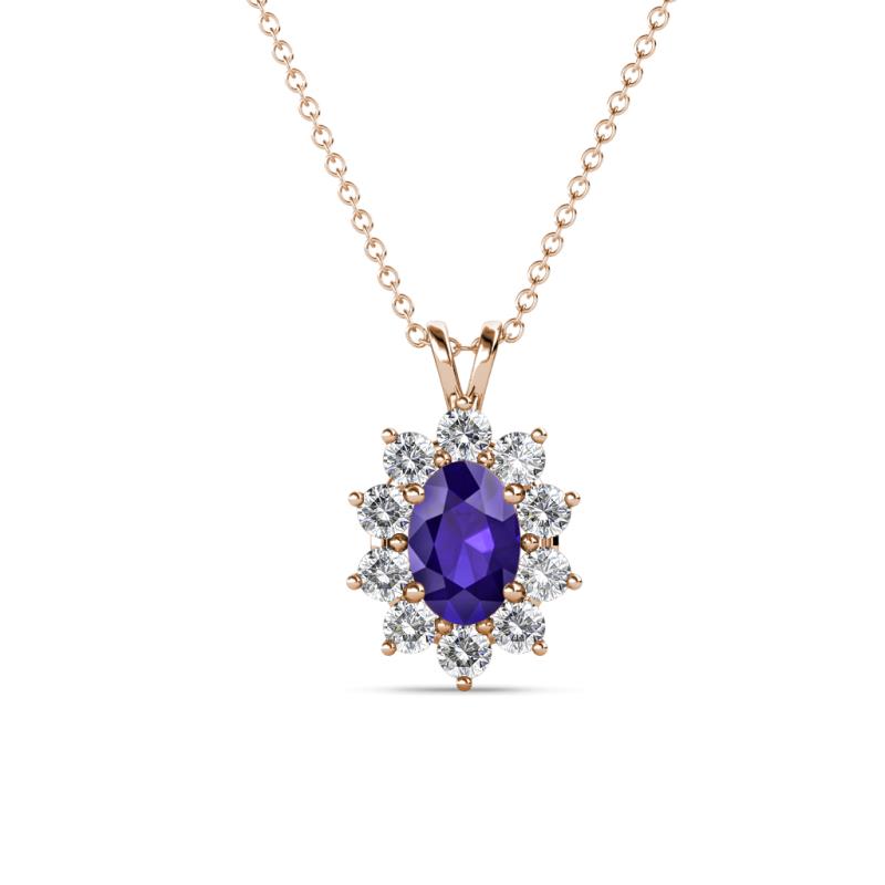 Hazel 6x4 mm Oval Cut Iolite and Round Diamond Double Bail Halo Pendant Necklace 