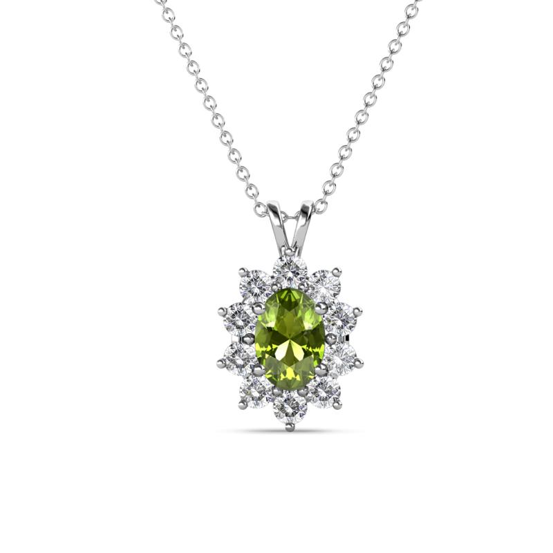 Hazel 6x4 mm Oval Cut Peridot and Round Diamond Double Bail Halo Pendant Necklace 
