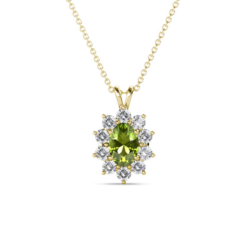 Hazel 6x4 mm Oval Cut Peridot and Round Diamond Double Bail Halo Pendant Necklace 