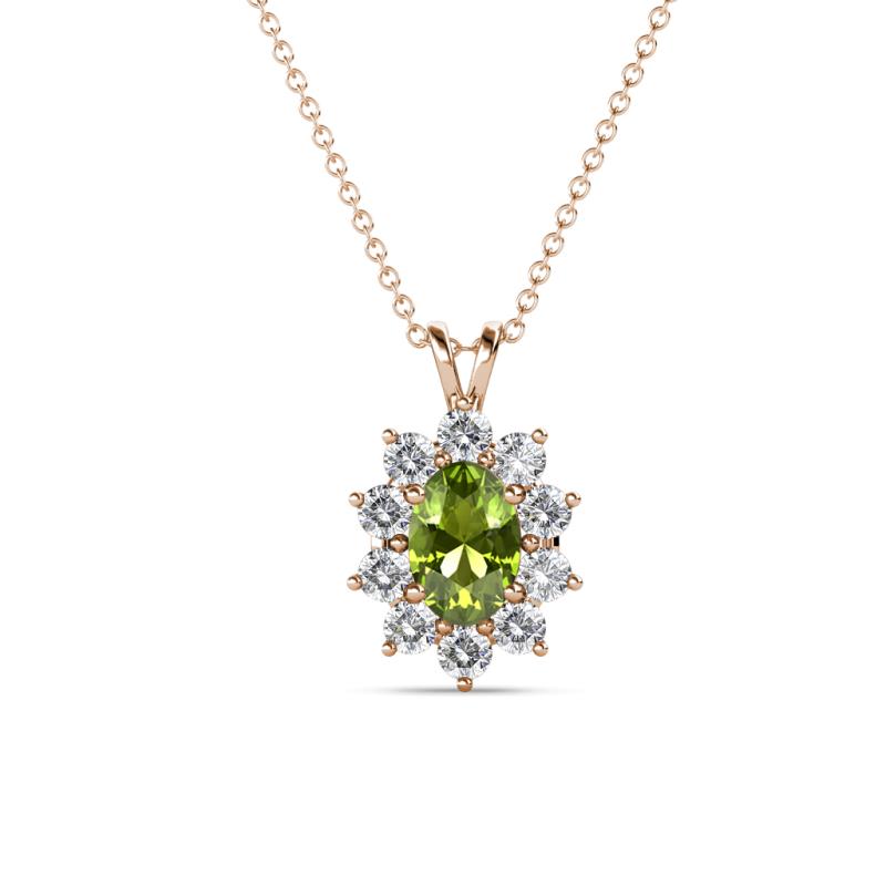 Hazel 6x4 mm Oval Cut Peridot and Round Diamond Double Bail Halo Pendant Necklace 
