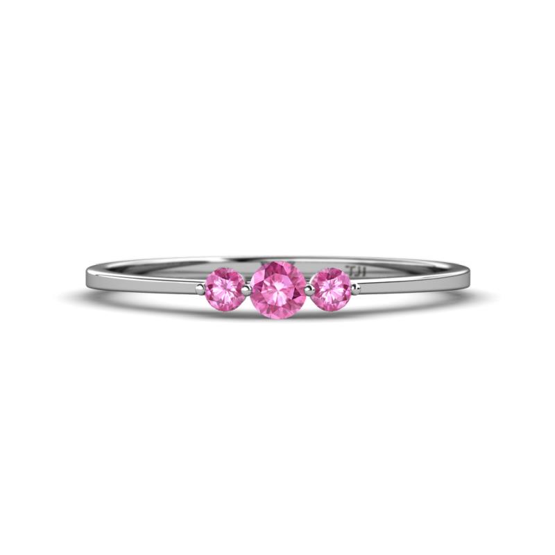 Shirley 3.50 mm Round Pink Sapphire Three Stone Engagement Ring 