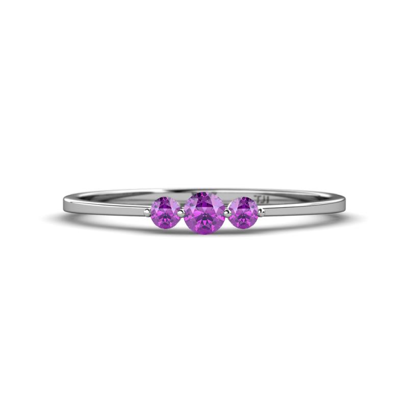Shirley 3.50 mm Round Amethyst Three Stone Engagement Ring 