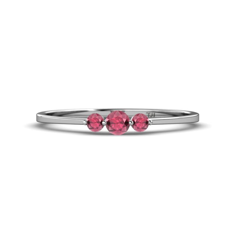 Shirley 3.50 mm Round Rhodolite Garnet Three Stone Engagement Ring 