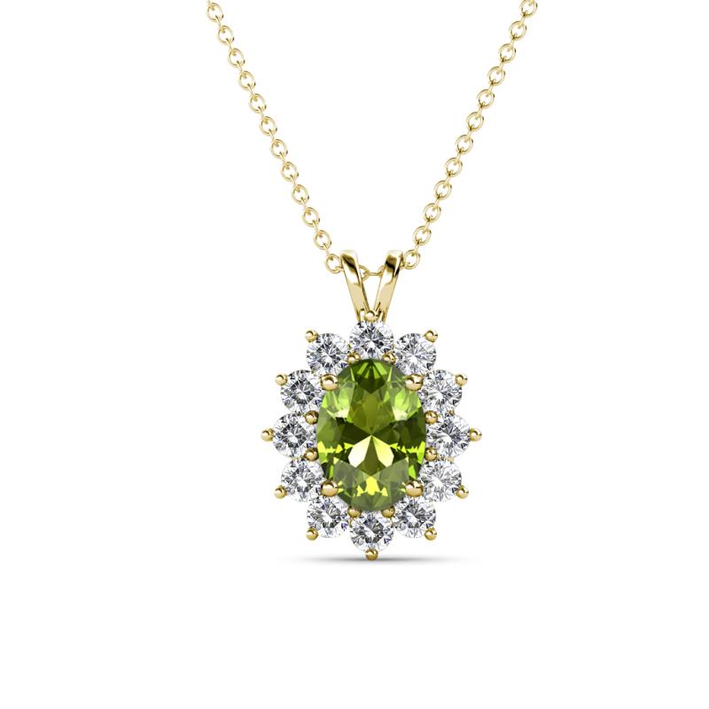 Hazel 7x5 mm Oval Cut Peridot and Round Diamond Double Bail Halo Pendant Necklace 