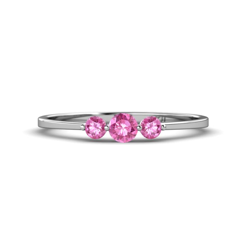 Shirley 4.00 mm Round Pink Sapphire Three Stone Engagement Ring 