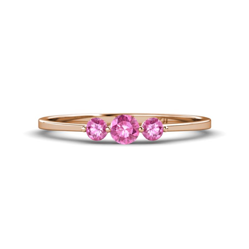 Shirley 4.00 mm Round Pink Sapphire Three Stone Engagement Ring 