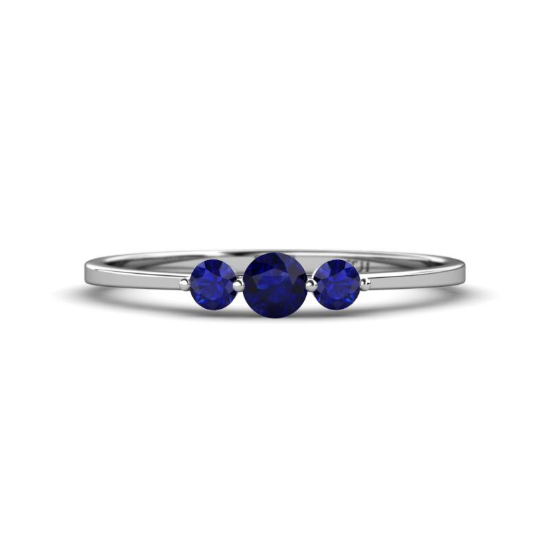Shirley 4.00 mm Round Blue Sapphire Three Stone Engagement Ring 