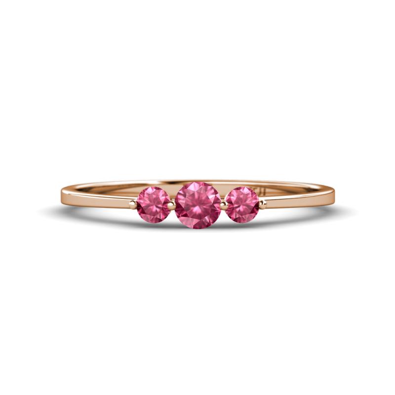 Shirley 4.00 mm Round Pink Tourmaline Three Stone Engagement Ring 