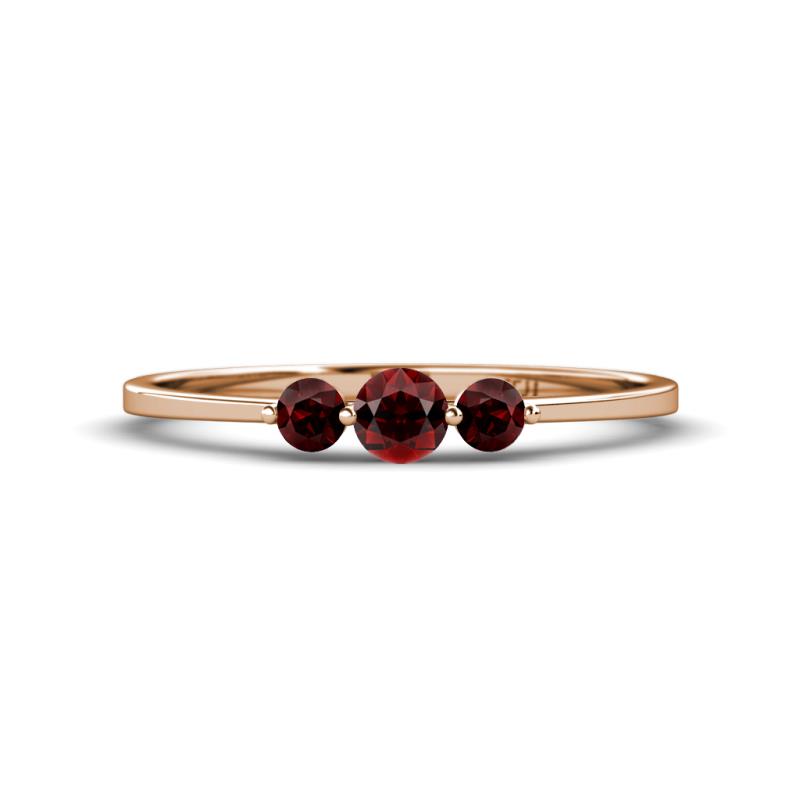 Shirley 4.00 mm Round Red Garnet Three Stone Engagement Ring 