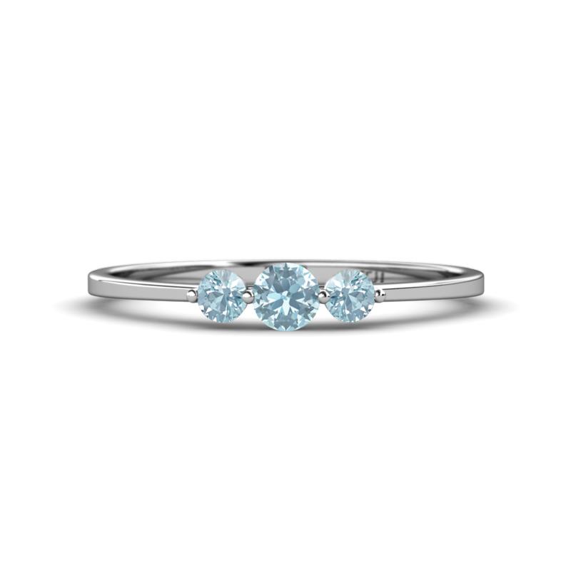 Shirley 4.00 mm Round Aquamarine Three Stone Engagement Ring 