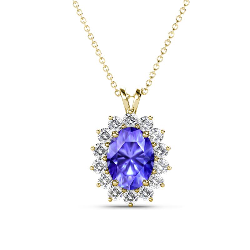Hazel 8x6 mm Oval Cut Tanzanite and Round Diamond Double Bail Halo Pendant Necklace 